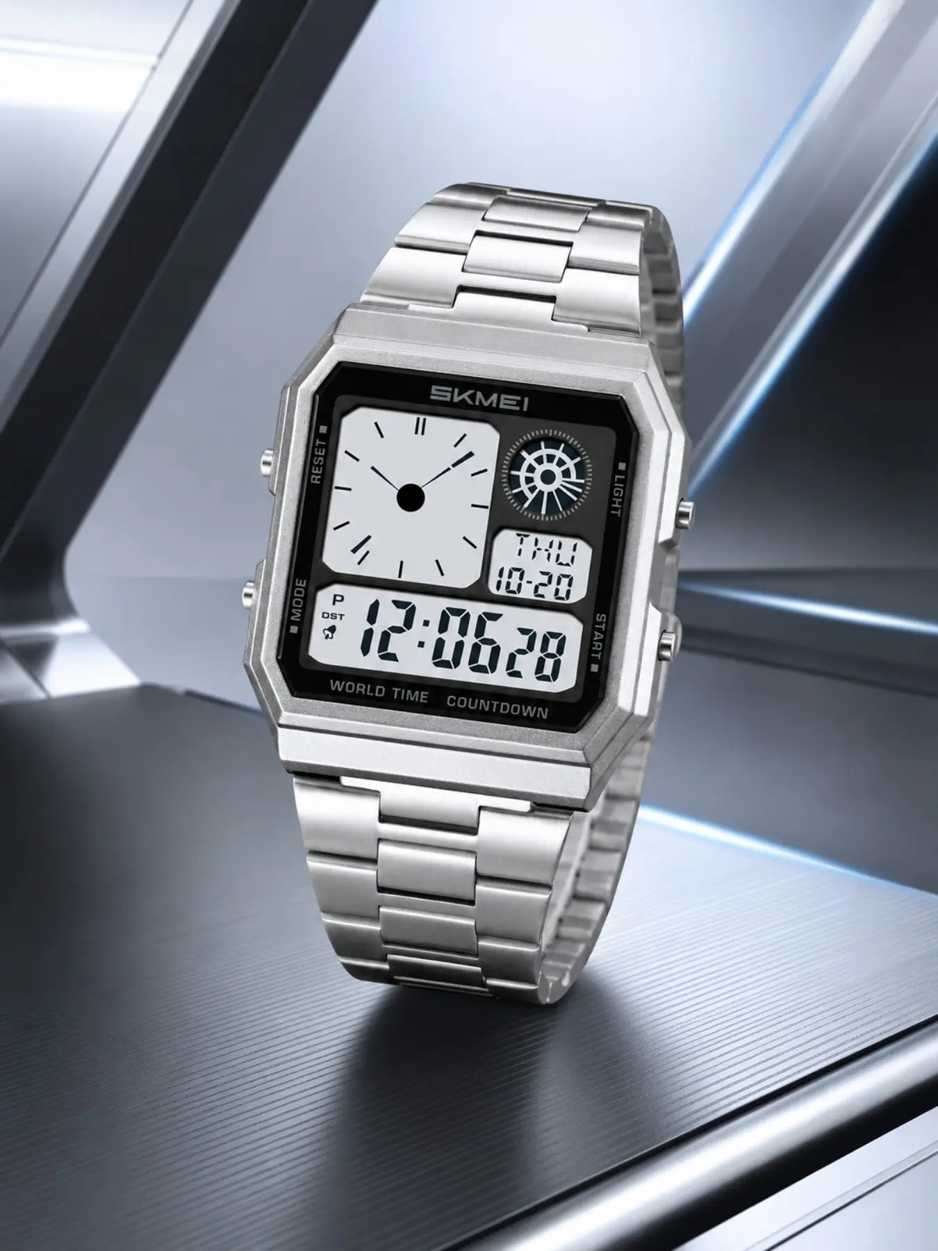Skmei Retro Square Digital Watch, El Cold Light Sports Watch, Stopwatch, Countdown, 5 Alarms, World Time, 3atm Waterproof, Comfortable Wear, Multifunctional Wristwatch