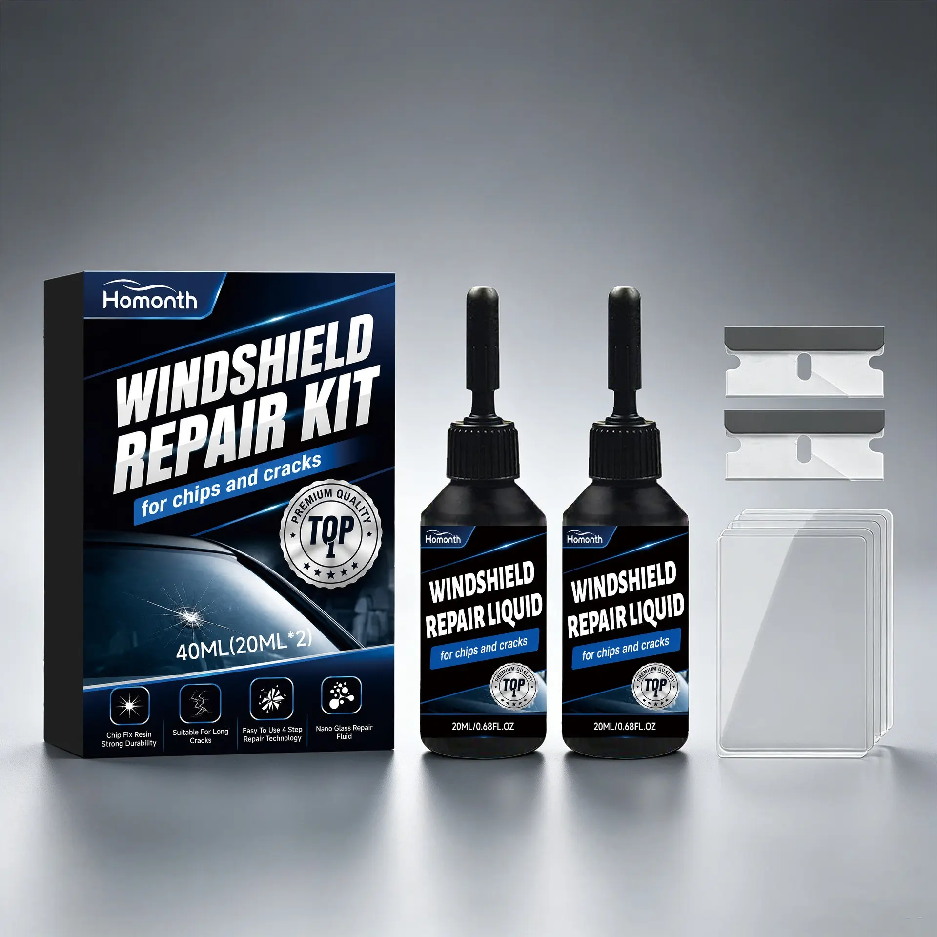 Windshield Care Kit, Daily Car Front Windshield Repair Clear Vision Solution, Essential Auto Maintenance Products, Keep Your View Crystal Clear, Windshield Repair Liquid