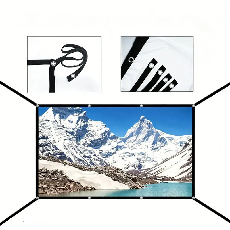 16:9 HD Wall-Mounted Projection Screen, Extendable Sizes 60-150 Inches, Foldable Portable, No Drilling, Ideal for Home Office Projectors