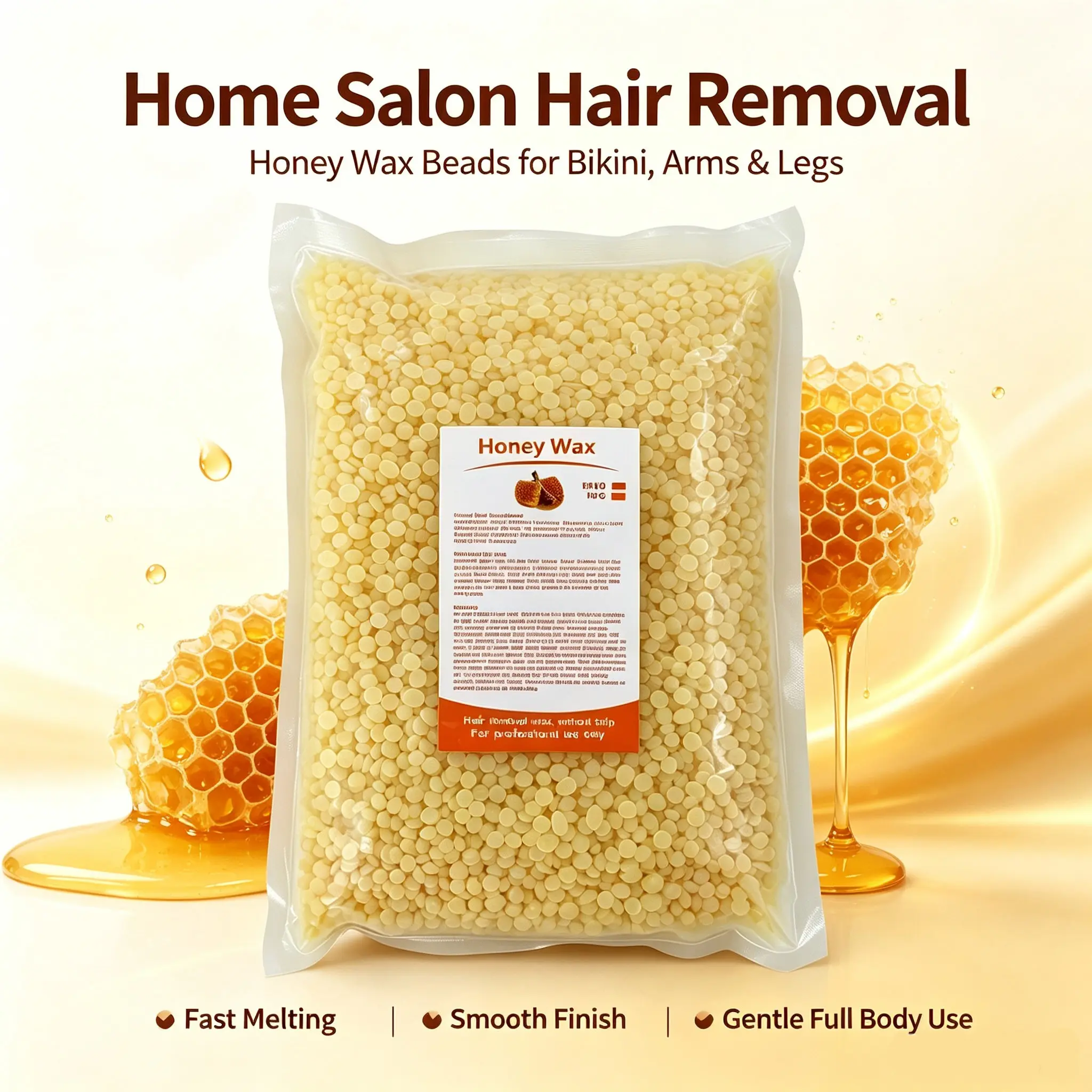 2.2 lbs-Hair Removal Hard Wax Beans Hard Wax Beads-Honey Scent-Gentle Wax Formula-For Hair Removal-Suitable for All Areas-Sensitive Skin Care and Smooth Salon Experience-Home Hair Removal Kit