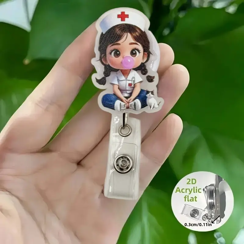 2D Cartoon Nurse Badge, Durable Pmma Acrylic Material, Metal Clip Included, Cute Design for Hospital Staff, Practical Gift for Nursing Students
