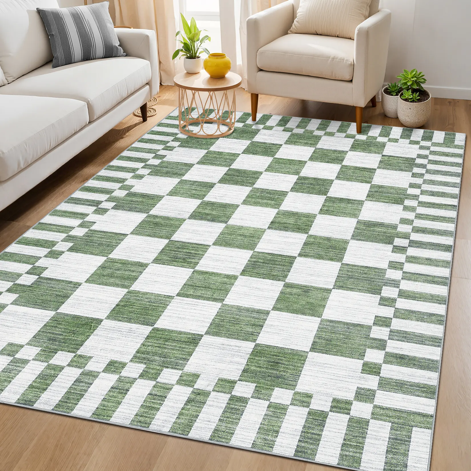 Modern Checkered Print Rug Geometric Washable Soft Non-slip Ultra-thin and Non-shedding for Dining Rooms Living Rooms Playrooms Children's Rooms and Apartments bedroom