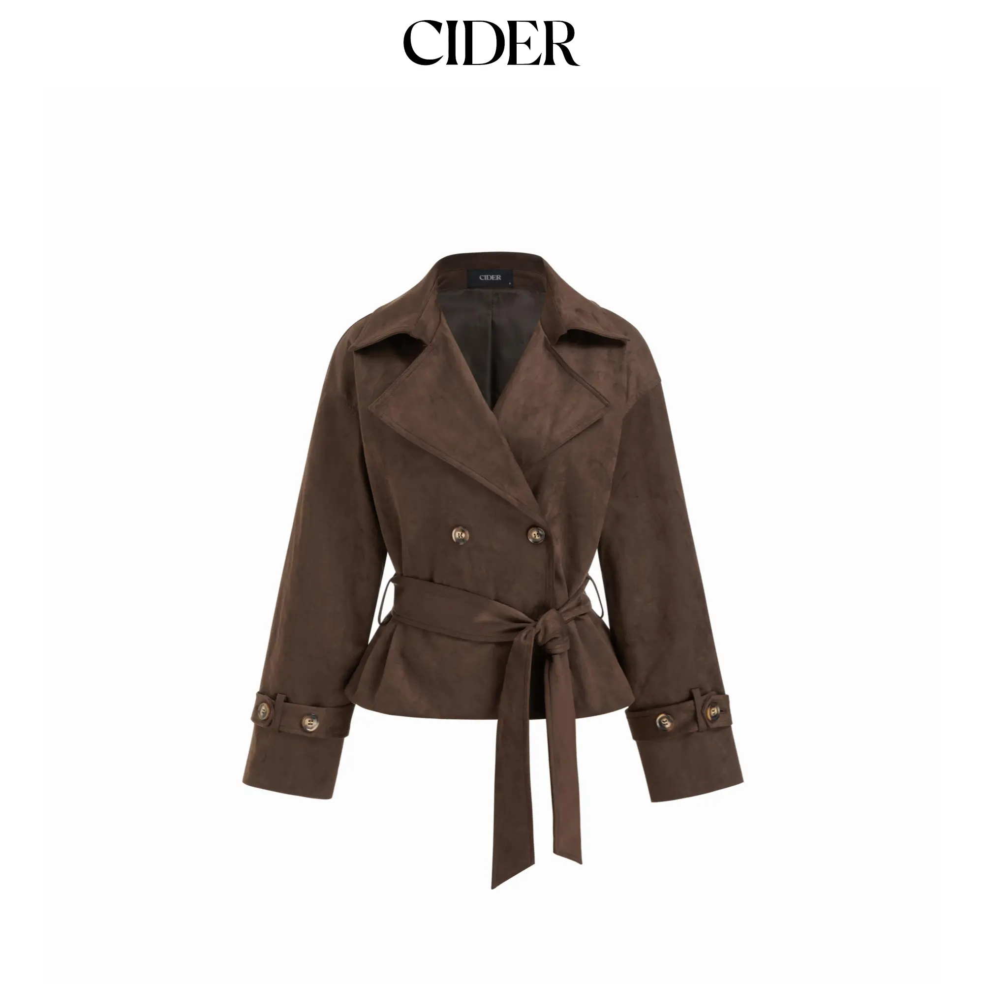 Cider Suede Collar Double Breasted Trench Coat With Belt SohoChic