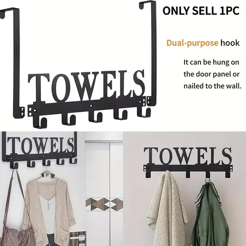 Over-the-Door Towel Hook, 1 Count Door Mount Towel Rack and Bathrobe Holder for Bathroom and Bedroom, Space-Saving Bathroom Organizer, Bathroom Accessory