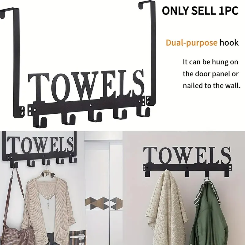 Over-the-Door Towel Hook, 1 Count Door Mount Towel Rack and Bathrobe Holder for Bathroom and Bedroom, Space-Saving Bathroom Organizer, Bathroom Accessory