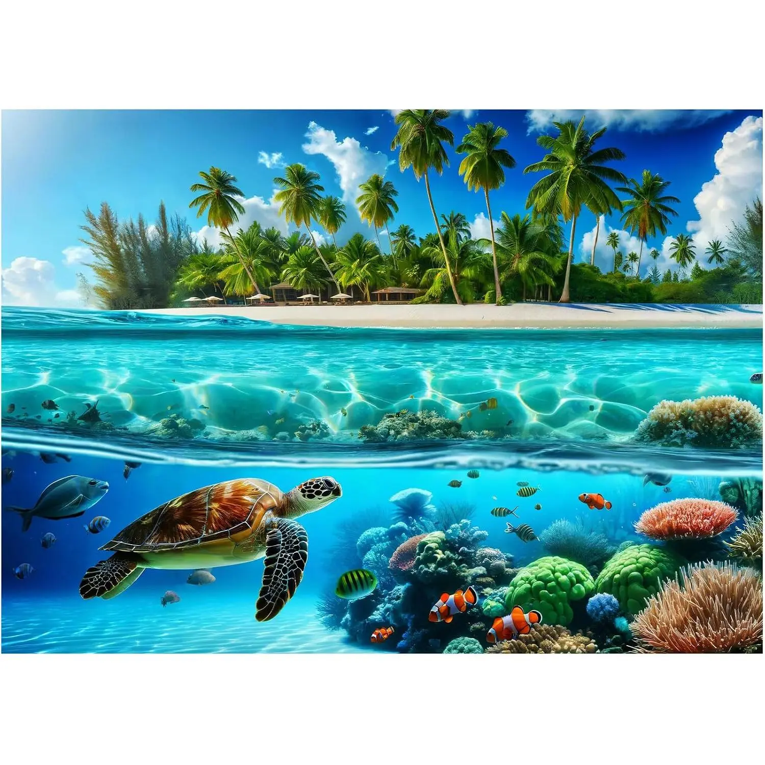 1000-Piece Sea Turtle Wood Jigsaw Puzzle for Adults, Eco-Friendly Durable Tight-Fitting Full-Surface Smooth Burr-Free Hawaii Ocean Wave Spirit Decor for Family Time, 1000 Pieces