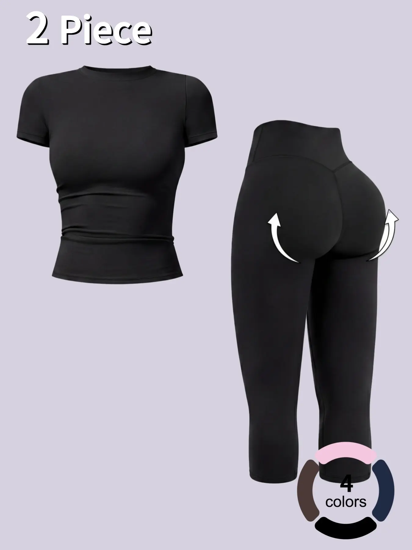 Women's Workout T-shirt Capri Leggings 2-Piece Set Breathable Sports Suit Capris Yoga Pants High Waist Short Sleeve T-shirts Slim Fitness Yoga Suit for Gym Sports Daily wear All Seasons