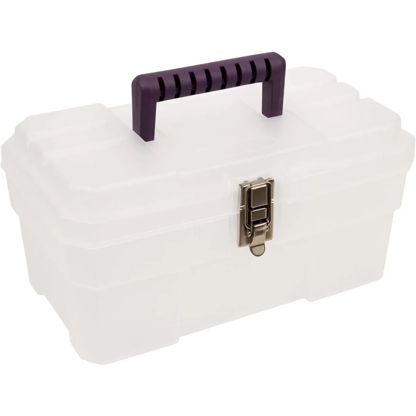 14-Inch Plastic Toolbox with Removable Tray, Steel Latch & Padlock Eye, Industrial-Grade Storage Box for Hobby Supplies, Crafts, and Tools, 14" x 8" x 8", Made in USA, Clear (09514)