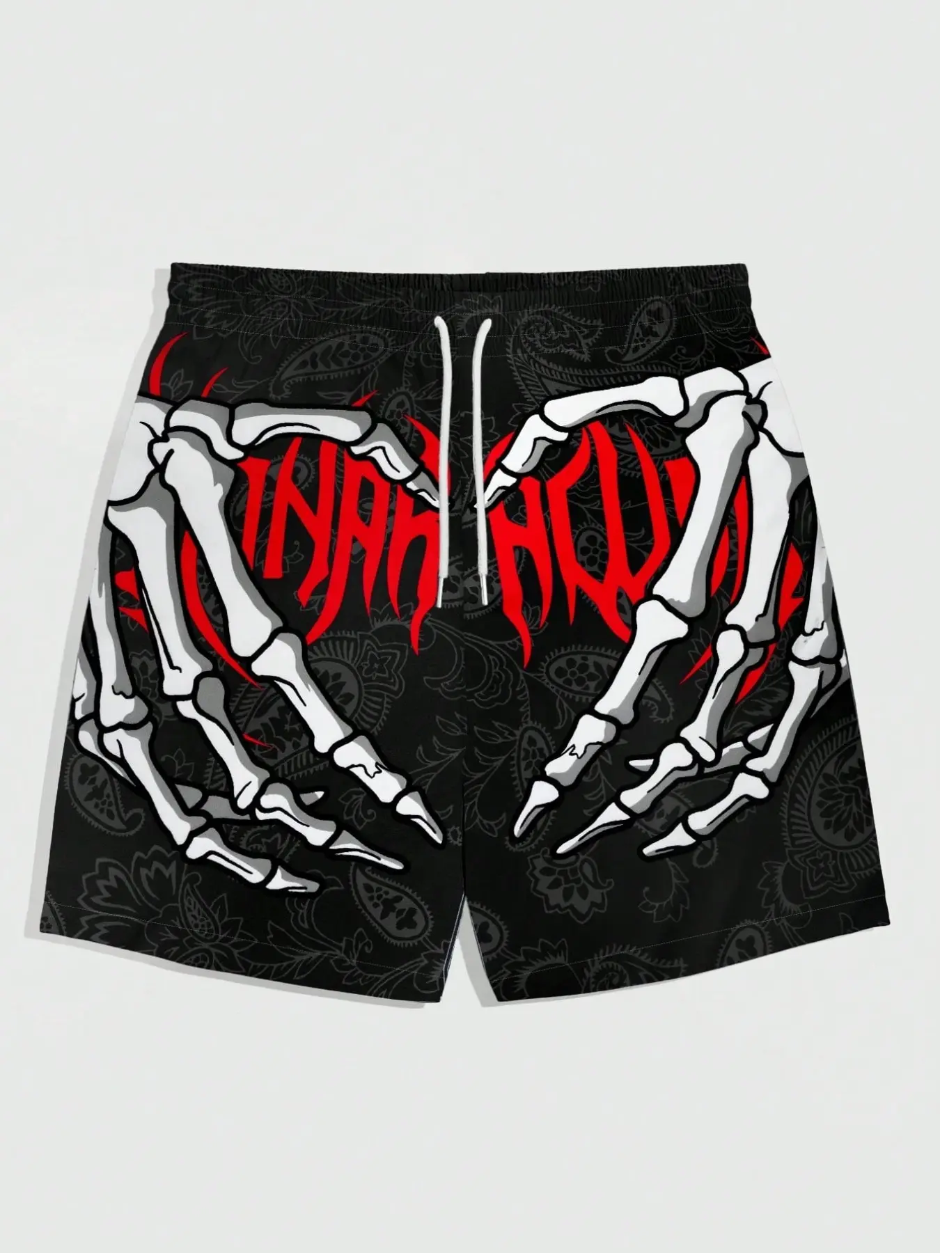 New men's printed beach shorts with 3D skull pattern - 3D printed on casual polyester fiber drawstring waist, lightweight and comfortable for summer, suitable for casual wear, Casual streetwear shorts, drawstring shorts