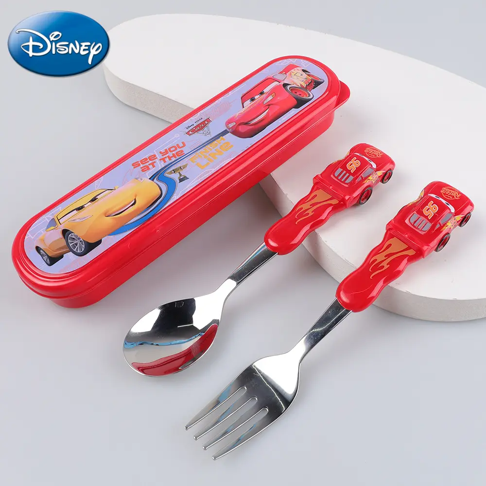 Disney Officially Licensed Cars3 Toddler Utensils Set - 3-Piece Stainless Steel Tableware (Fork, Spoon, Chopstick), Non-Slip Chip-Resistant Training Cutlery, Animal-Themed Creative Birthday Gift for Boys, Toddler Forks and Spoons Included