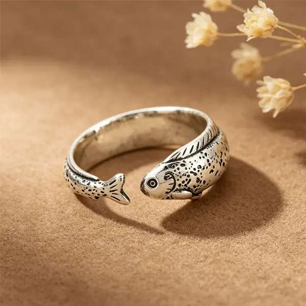 Vintage Fish Open Ring, Adjustable Design, Unisex Jewelry, Perfect for Daily Wear, Parties, Gifts, Simple and Stylish