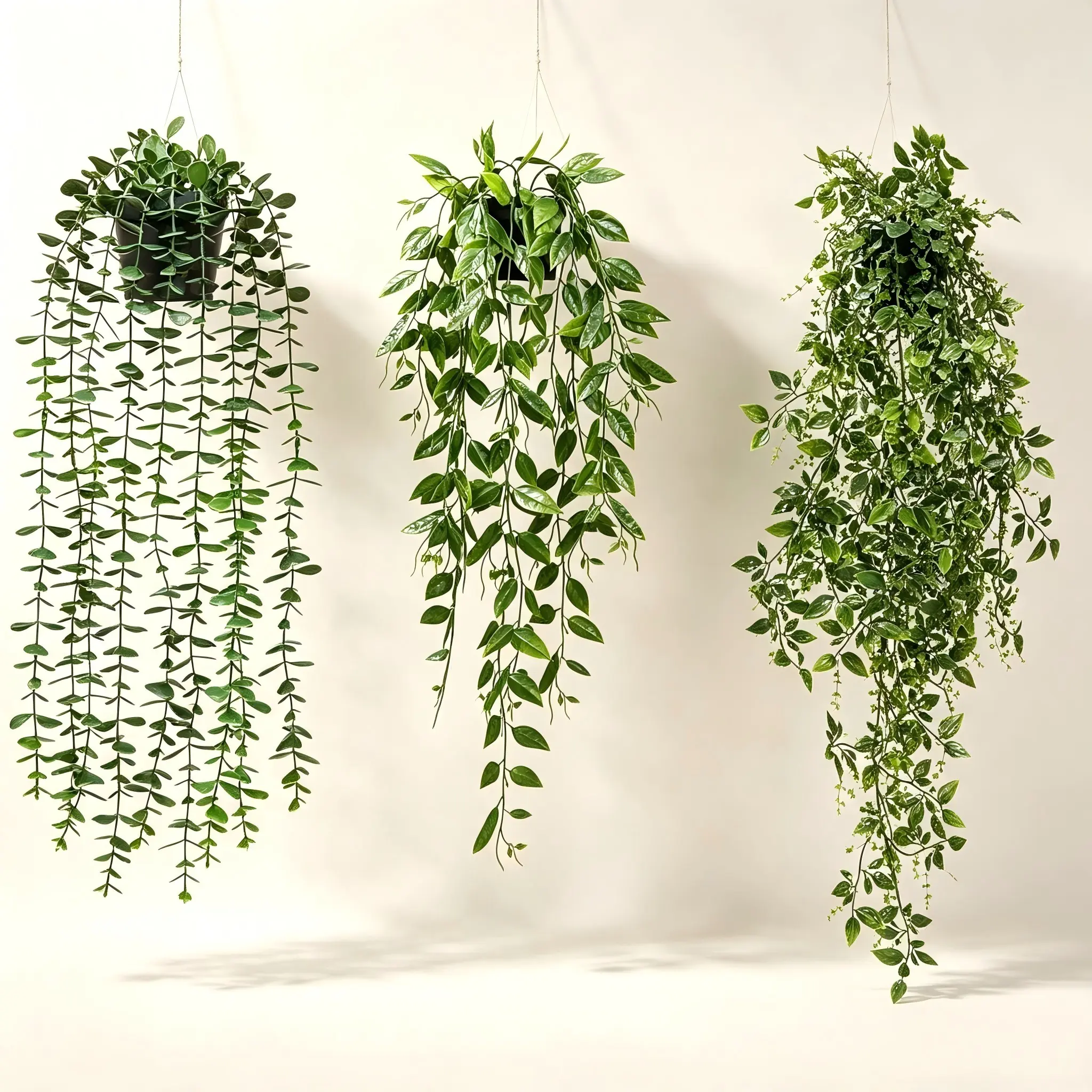 Artificial Hanging Potted Plants 3-Piece Set, Includes Eucalyptus Vine, Mandala Vine, Pea Vine, Decorative Indoor Greenery, Artificial Faux Greenery