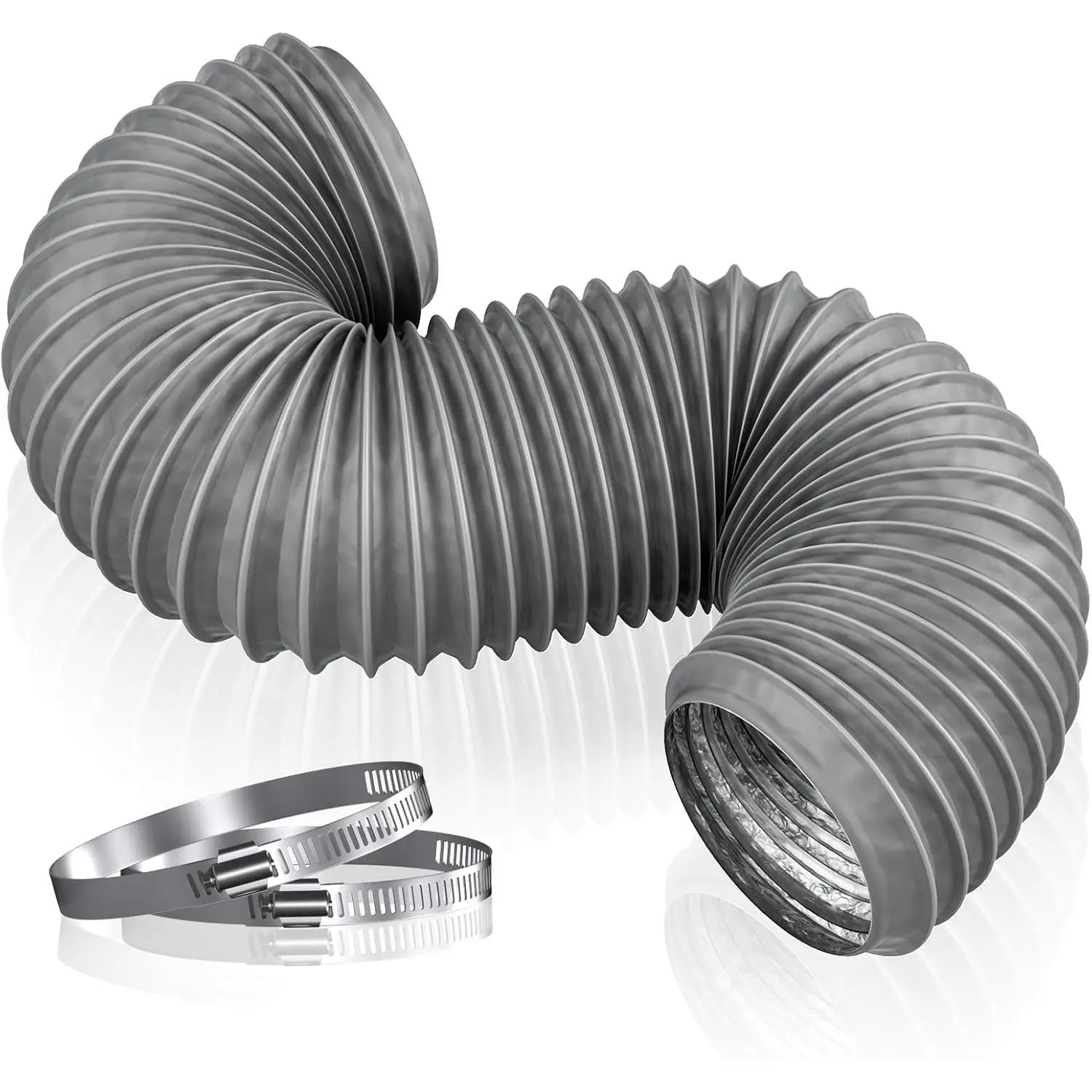 4inch 3FT Dryer Vent Hose, Flexible Exhaust Duct Hose, PVC  Vent Hose with 2 Clamps for Tight Space, HVAC Ventilation