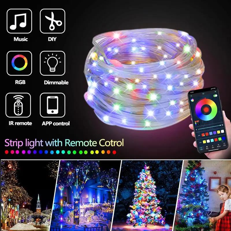 Remote-controlled plug-in LED string lights, outdoor waterproof, ultra-durable colorful lights for courtyard holiday atmosphere decoration