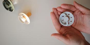 Lucky Symmetrical SilkySoft Silicone Baby Pacifier |   Made in Denmark |   BPA-Free (Cream/Sage, 0-6 Months)