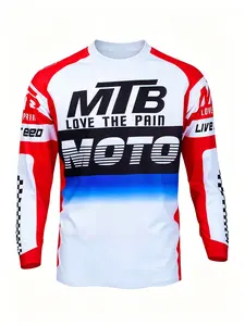 Men's Blue Mountain Bike Style Long Sleeve T-Shirt, Sports Tees, Quick-Dry Breathable Cycling Top, Gradient Print Streetwear, Casual Sportswear For Summer