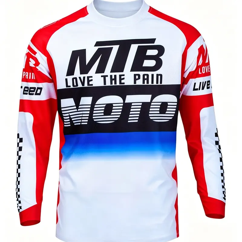 Men's Blue Mountain Bike Style Long Sleeve T-Shirt, Sports Tees, Quick-Dry Breathable Cycling Top, Athletic Active Top, Gradient Print Streetwear, Casual Sportswear For Summer