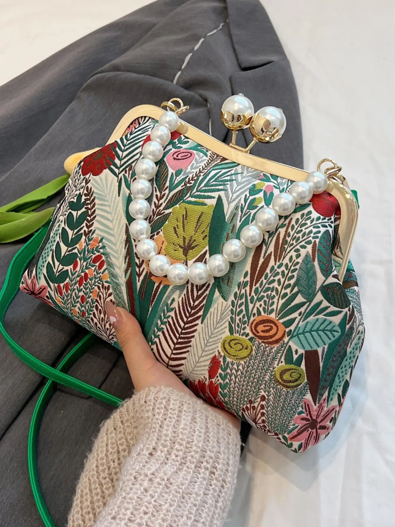 Women's Elegant Floral & Leaf Print Crossbody Bag, Colorblock Shoulder Bag for Daily Use, Casual Versatile Daily Commuting Bag