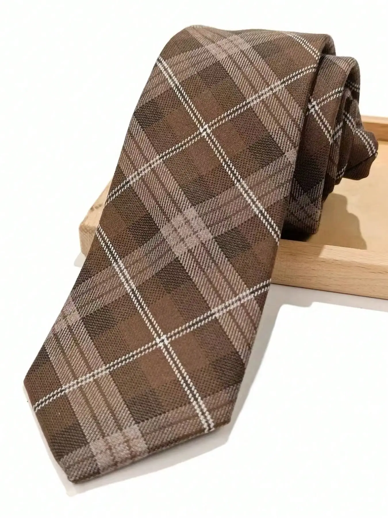 1pc Men's Vintage Brown Striped Plaid Necktie, Old Money Business Tie, Classic Dress Tie for Office, Wedding, Interview, Graduation & Formal Wear