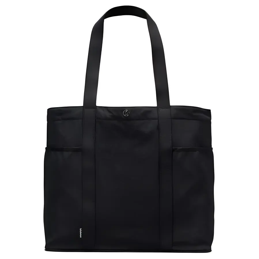 Women's Carry-All Handbag - Lululemon Daily 20L Recycled Nylon Unisex Minimalist Black Tote Bag with Metal Logo Snap Closure, Carry-All Women's Handbags