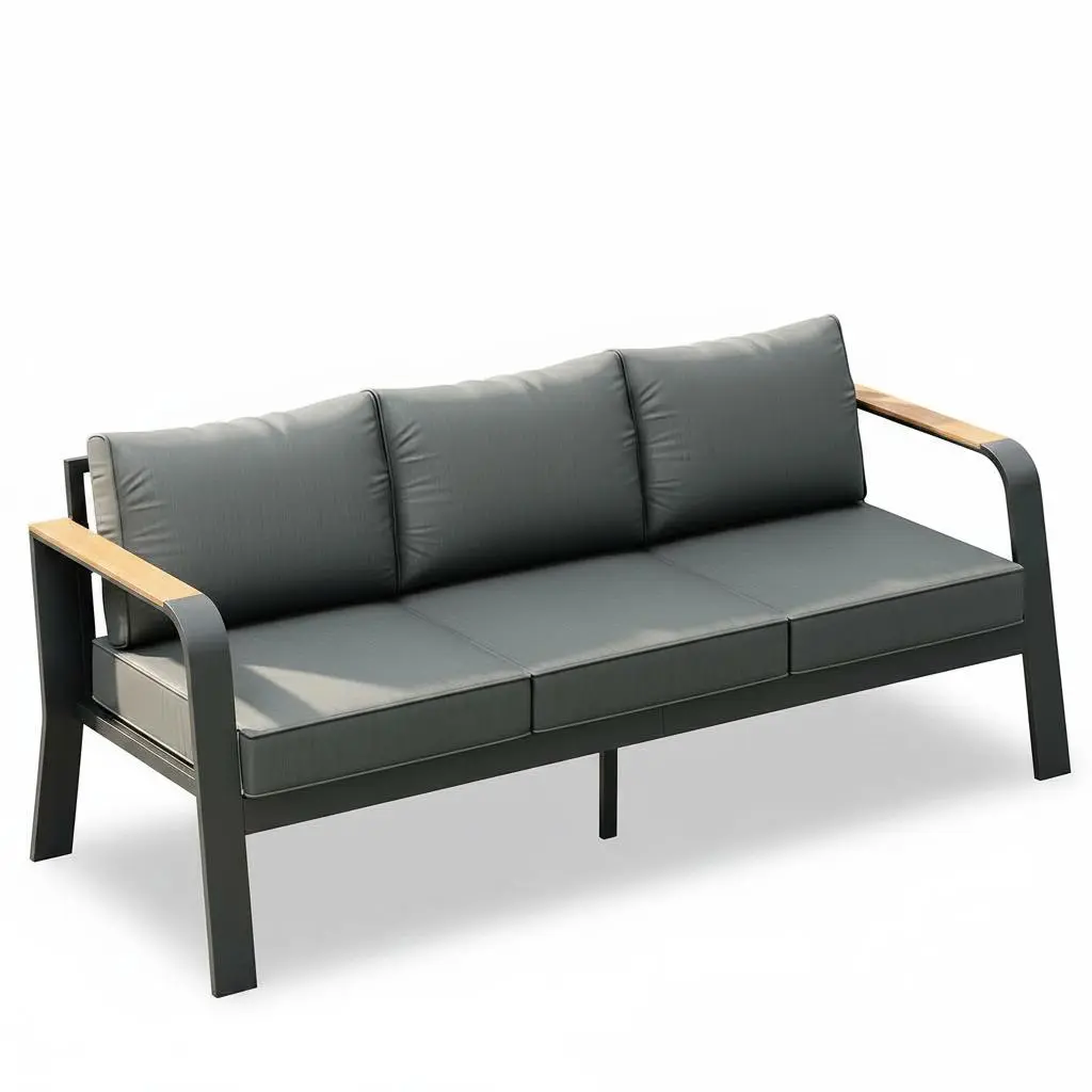 Modern 3-Seat Aluminum Patio Sofa – All-Weather Rustproof Couch – Thick Washable Cushions – For Garden, Balcony, Deck, or Backyard – Dark Gray Spray Plastic & Dark Gray Cushion