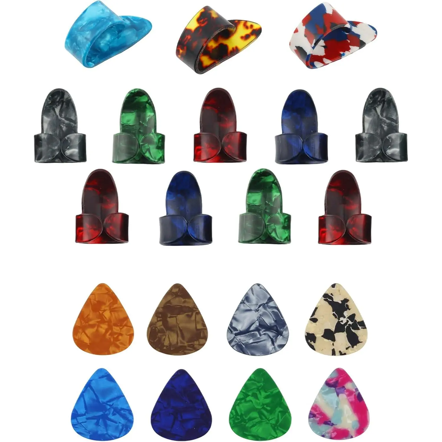 20 count Guitar Picks Set including 9 count index finger picks, 3 count thumb picks, 8 count 0.46mm guitar picks for guitars, ukuleles ( Color)-guitar & bass accessories,guitar fingertip protector