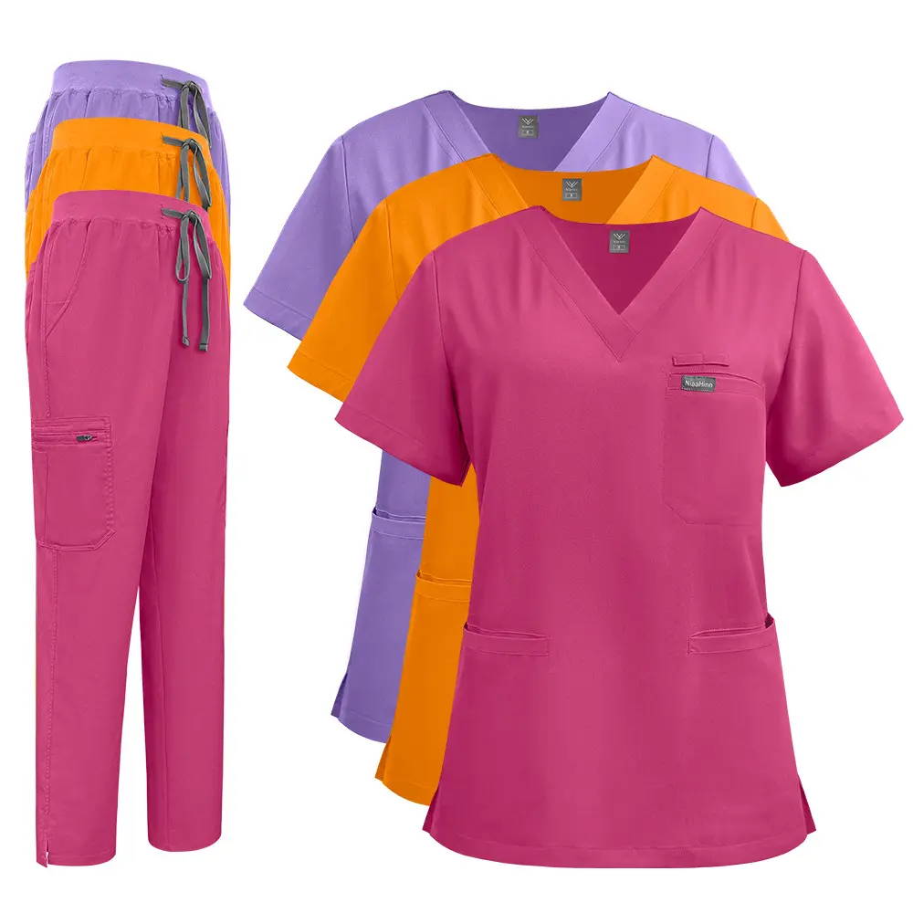 High-quality multi-pocket new solid color workwear for doctors and nurses, beauty salon lab coat, nurse uniform, scrub suit