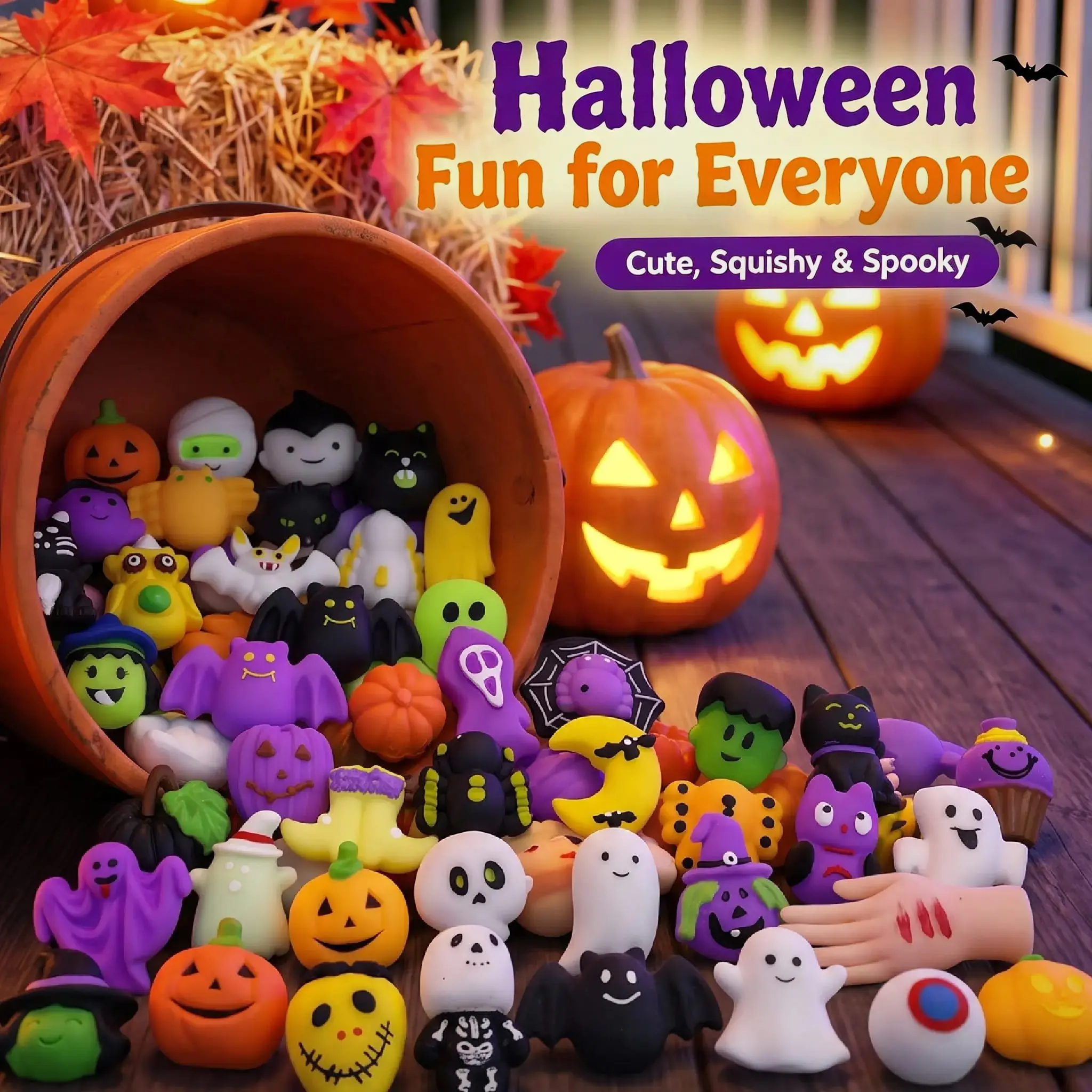 Halloween Stress Relief Set, Classic Pumpkin/ghost/bat Shapes, Super Soft Tpr Material, Washable and Durable, 30/60/90 Pieces for Party Gifts