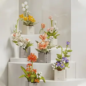 Flower Creative Puzzle Assembly Building Blocks Ornaments,  Valentine's Day To Send Friends And Family Holiday Gifts
