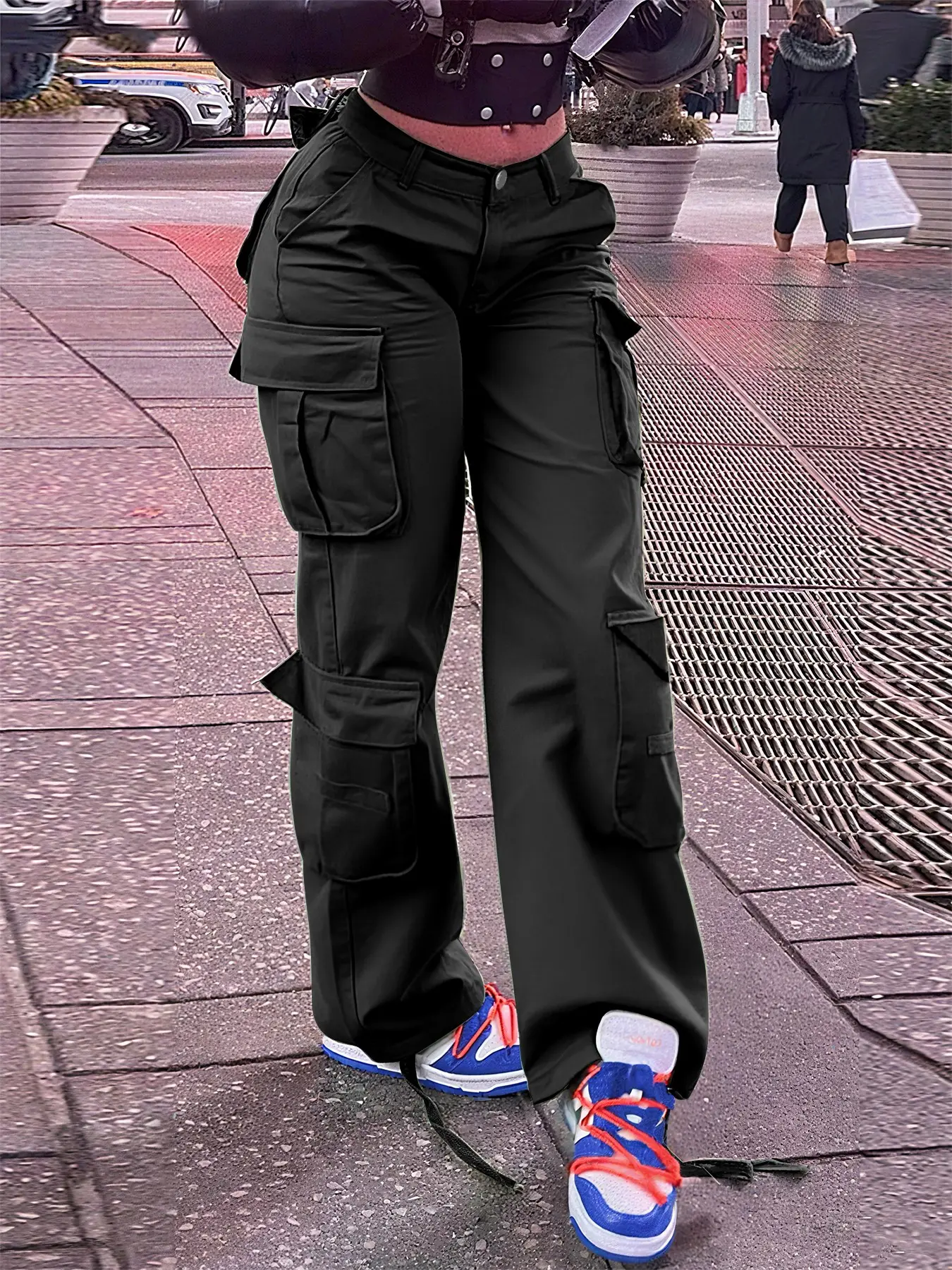 Fashion High-Waisted Cargo Pants with Pockets, Y2K Tactical Style Pants, Streetwear, Casual Retro Women's Bottoms for Fall & Winter, Basic