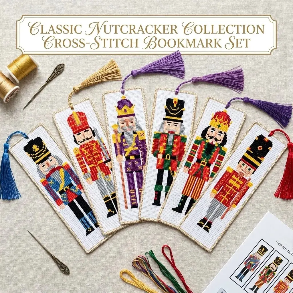 Cross Stitch Bookmark DIY Kit, 6 Original Designs, Beginner Friendly, Includes Embroidery Cloth, Needles, Threader, Thimble, Instructions