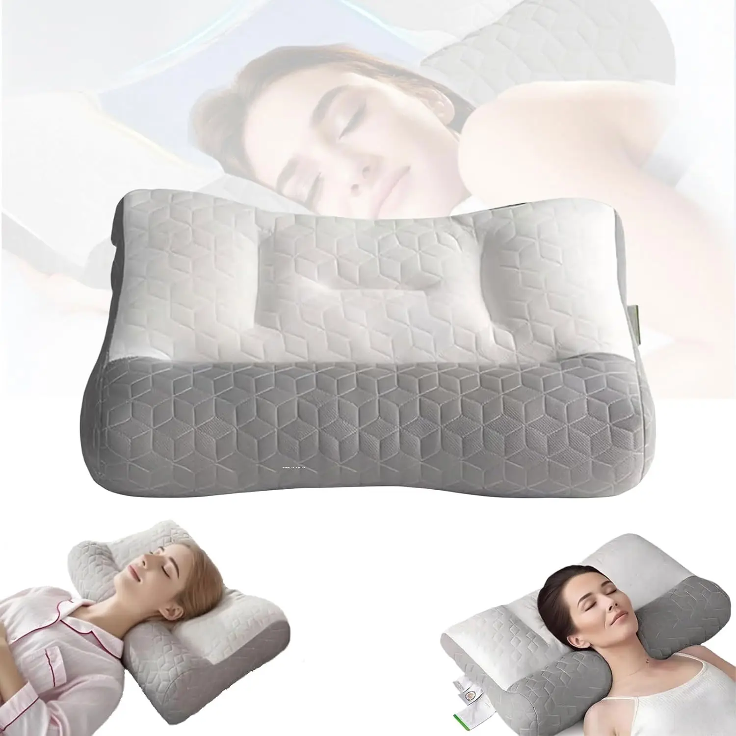 Cervical neck pillow, sleep support, pressure relief, memory foam material, relieves neck and shoulder pain, pain relief, orthopedic contour side sleeping pillow