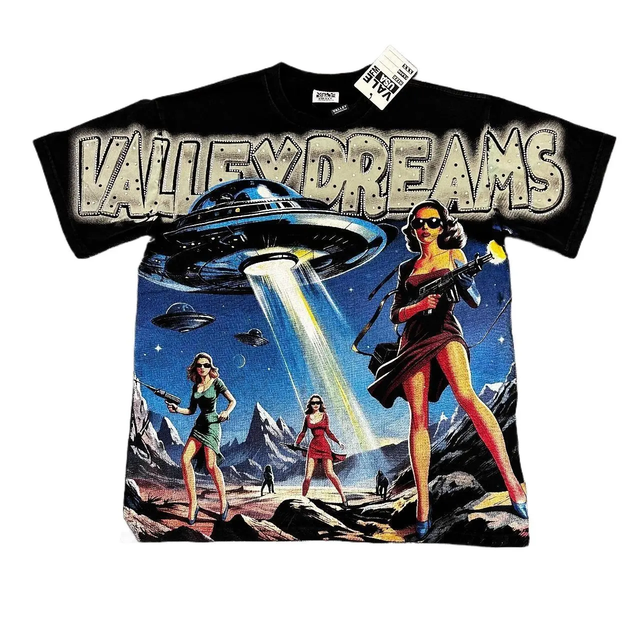 VALE Vintage Washed Rhinestone Cropped Tee | Pure Cotton Crew Neck Short Sleeve Graphic Tee | Y2K Hip Hop Retro Oversized Loose Fit Unisex Couple Streetwear | Summer Casual Beach Party Top | good graphic tees | summer mens clothing | tiktok shop deals