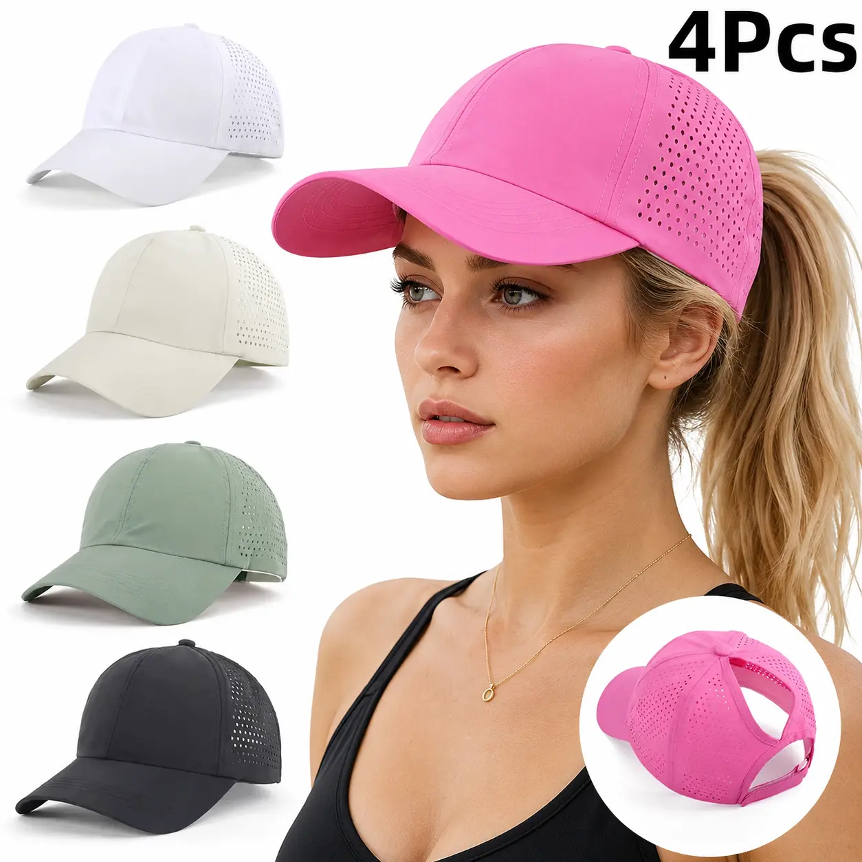 Women's 4Pcs Quick-Drying Criss-Cross Baseball Cap - Lightweight Breathable Athletic Style Sports & Outdoor Hat with Ponytail Opening, Female Hats for Women Summer Sun Protection for Golf