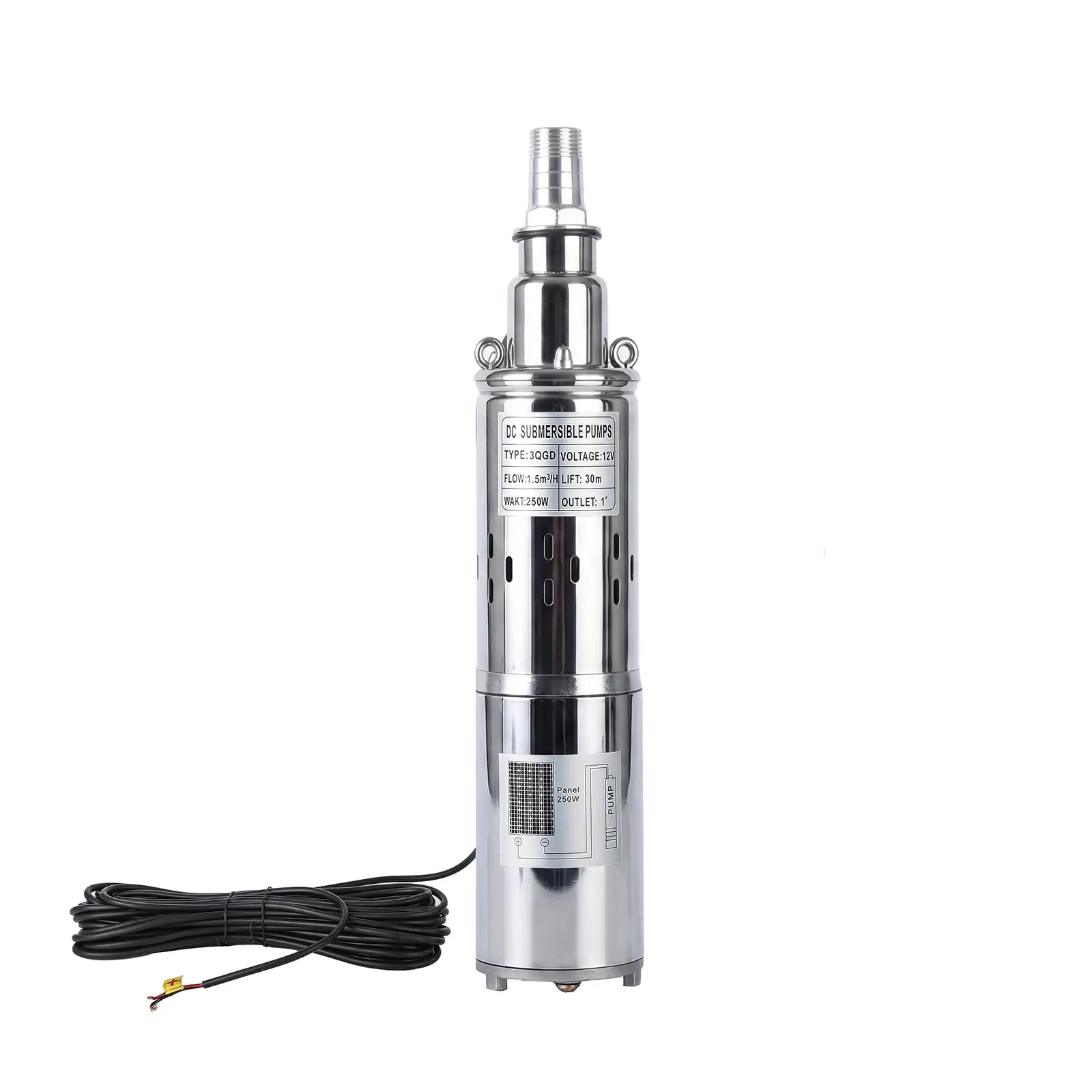 12V DC Solar Submersible Water Pump - Premium Deep Well Pump with 22GPM Flow, 98FT Head, 200W for Well, Livestock Drinking, Tank Filling, Water Reservoir