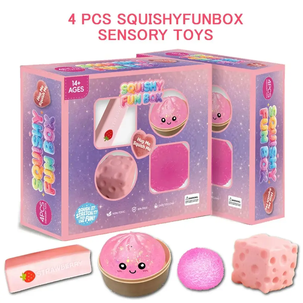 4-Pack Soft Squishy Toys, Fidget Squishies, Slow & Fast Bounce, Mystery Squishy Dumplings, Steamed Bun Squishy, Dumpling Squishy Sillicon Toys for Stress Relief, Perfect Gift for Kids, Father's Day, Teacher's Day, Birthday, Party