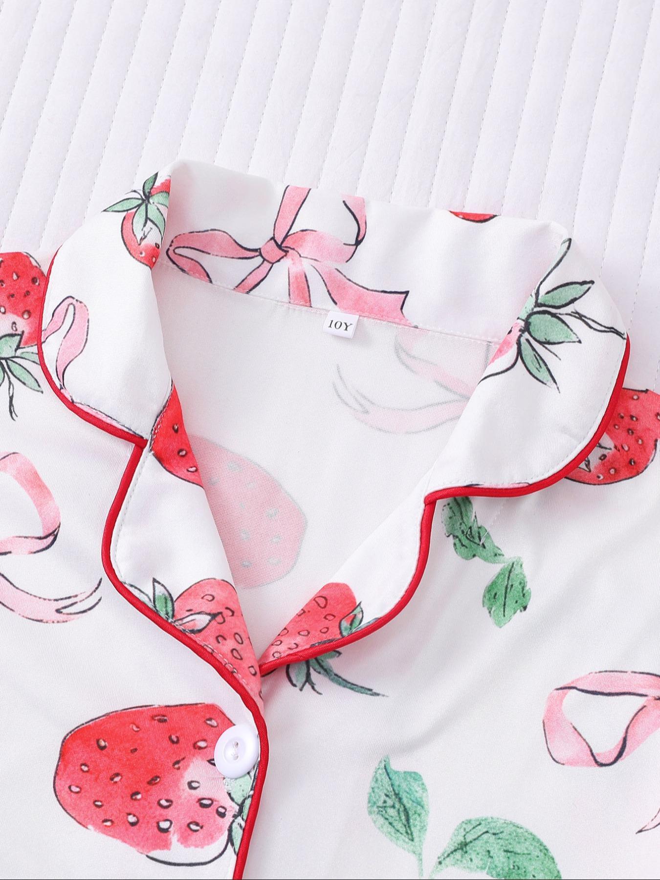 Girl's Bow Print Top & Shorts Pyjama Sets, Cute Casual Comfy Short Sleeve Top & Shorts Set, Kids Sleepwear for Summer, Pajama Set, Pastel Cute Pajamas