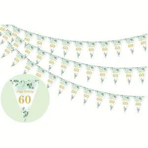 1Set 3 Pack 60th Birthday Bunting Banner in Sage Green  Party Decorations for Women Men Triangle Pennant Flag for Outdoor Indoor Home Garden