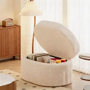 Storage stool, bread-like comfortable cream-style long oval bench stool, plush fabric stackable storage stool, stylish soft fabric stool, suitable for living room, bedroom, study, dressing room makeup corner, game room, balcony, bay window, and dormitory