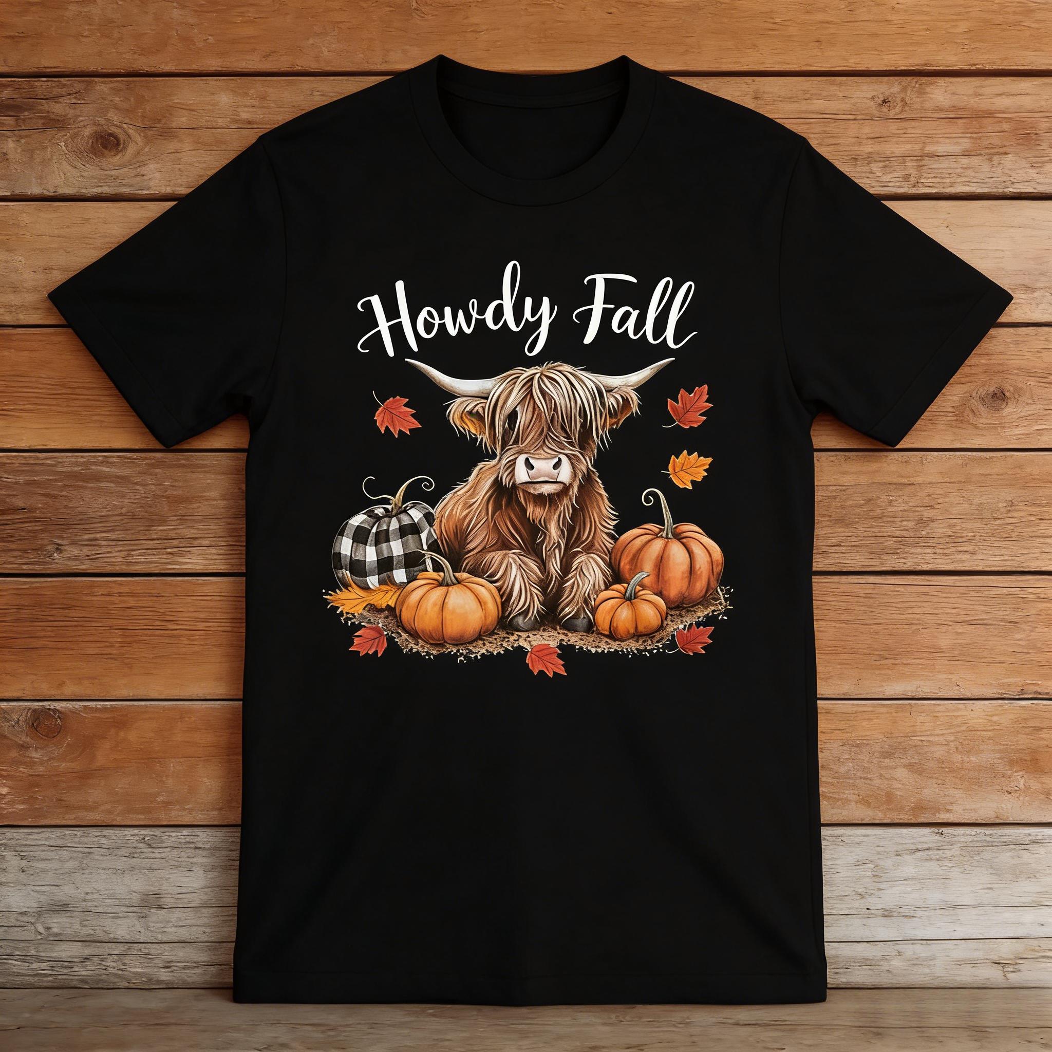 Thanksgiving Graphic Women T Shirt Howdy Fall Highland Cow Happy Thanksgiving Autumn Vibes Fall T-Shirt