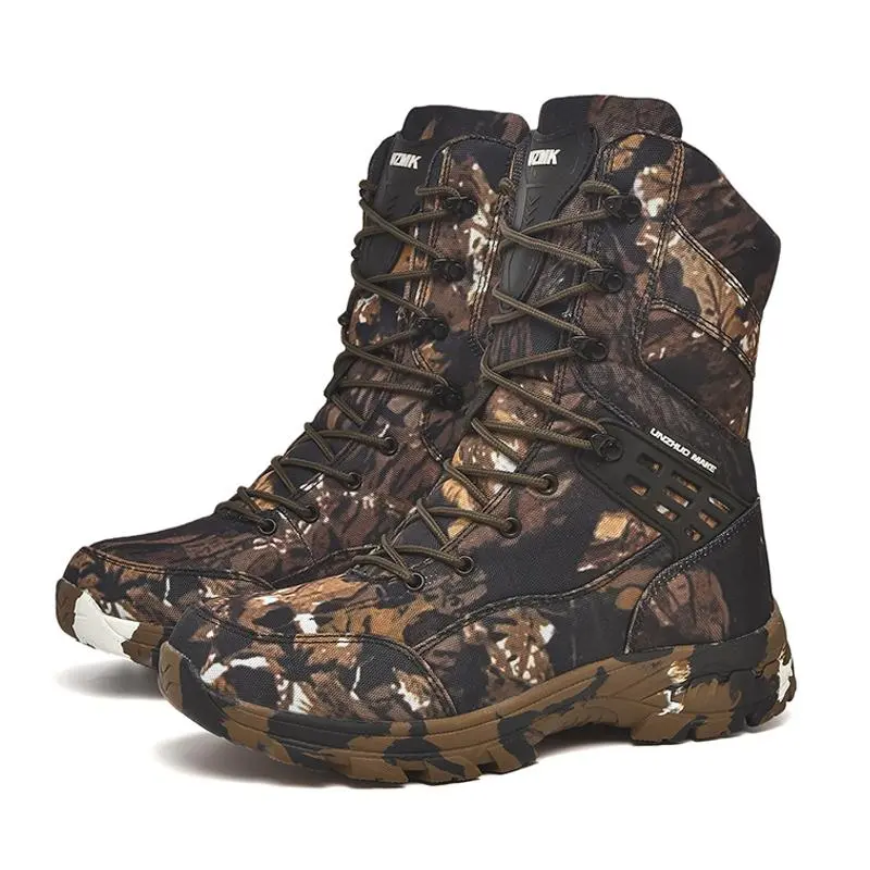 Tactical Boots, Training Boots, Men'S Boots, Wear-Resistant Zipper Training Boots, Hiking Shoes, Desert Boots, High-Top Mountaineering Boots, outdoor climbing work boots, non-slip EVA insole, striped pattern, all year outdoor shoe style