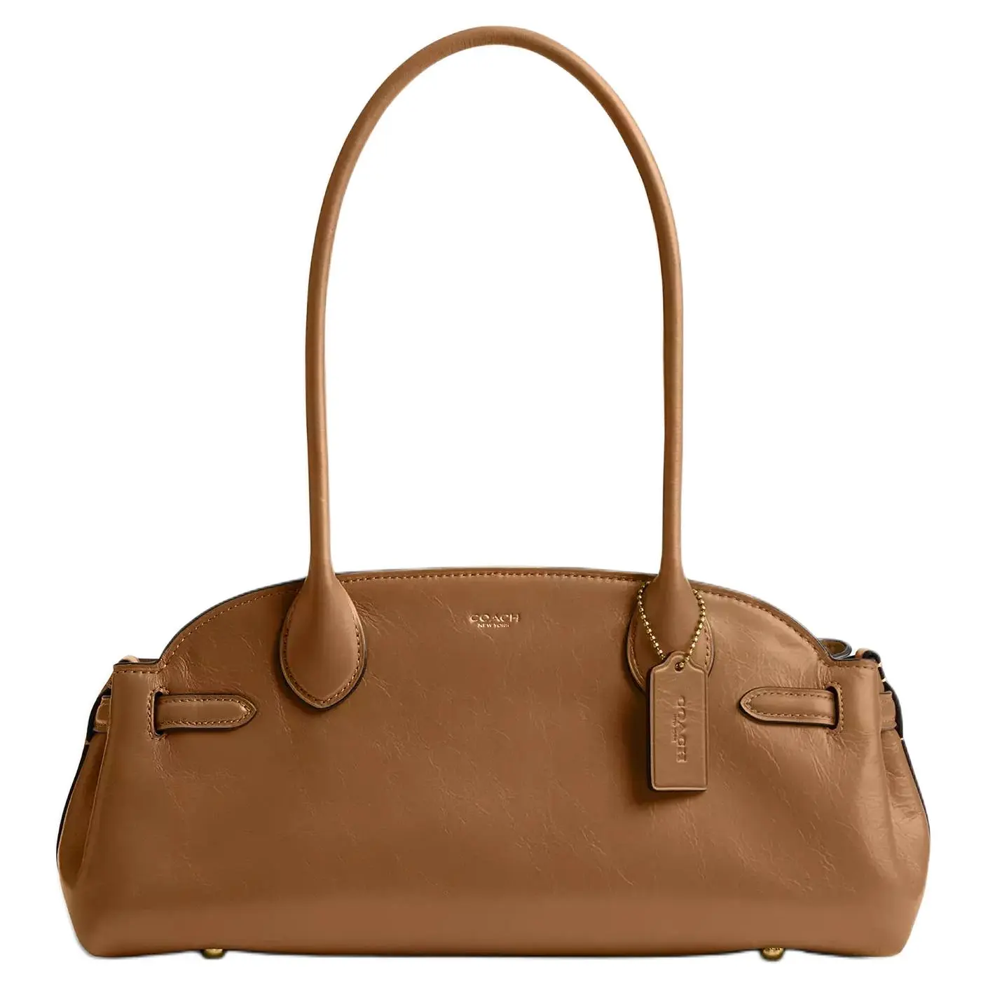 COACH Empire Carryall 34 Crossbody Bag for Women – Polished Leather, Brass-Accented Honey Brown