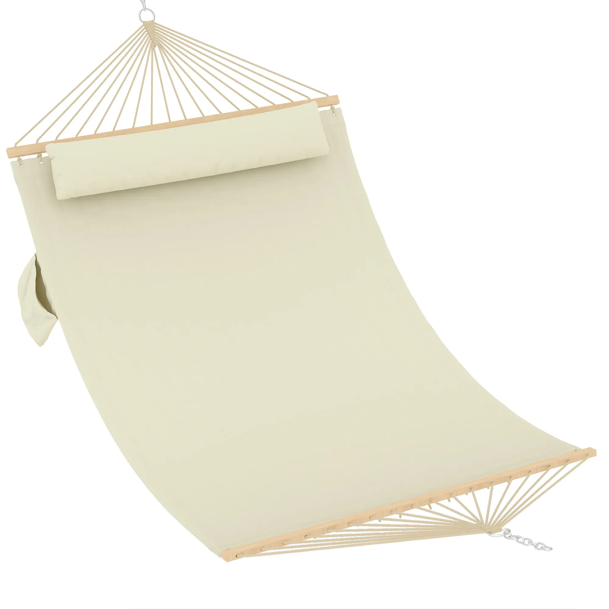 Heavy-Duty Double Hammock – Quilted Comfort Bed with Hardwood Bars and Roll-Up Pillow, Weather-Resistant for Outdoor Patio, Garden Use