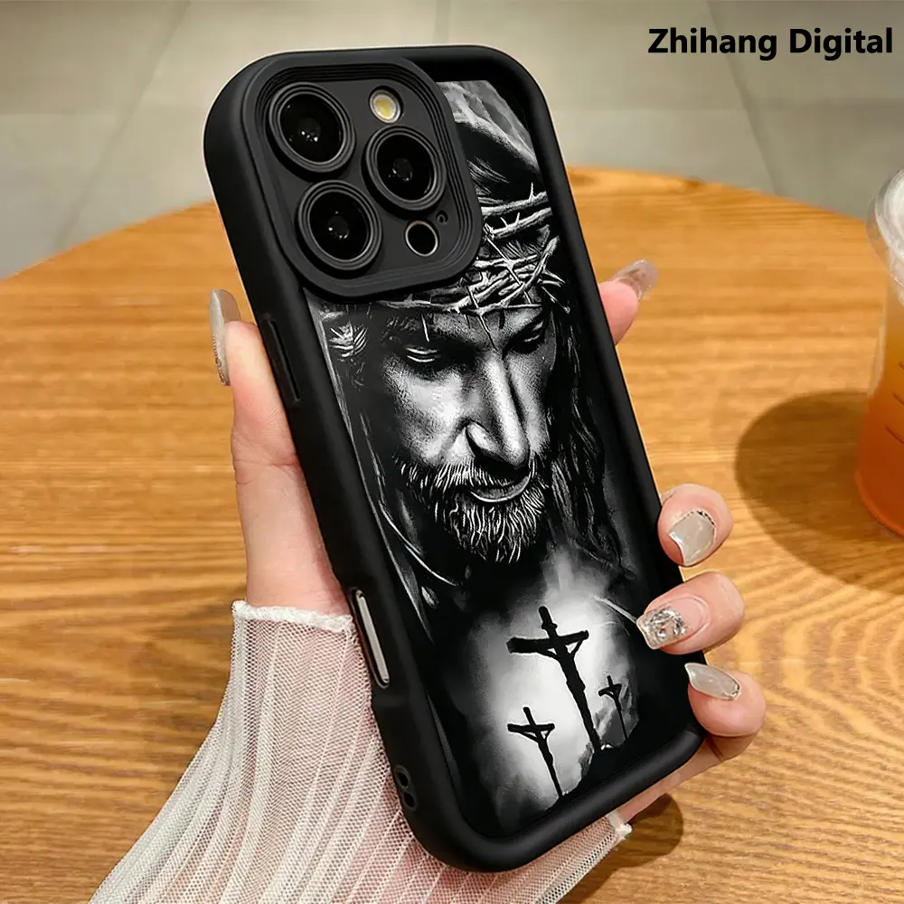 Jesus Cross Pattern Phone Case , Soft Silicone, Fully Protected and Shockproof Cover for iPhone 17 AIR 17PROMAX 16 PRO 15 PRO MAX 14 PLUS 13 PRO 12 11 Black Cover