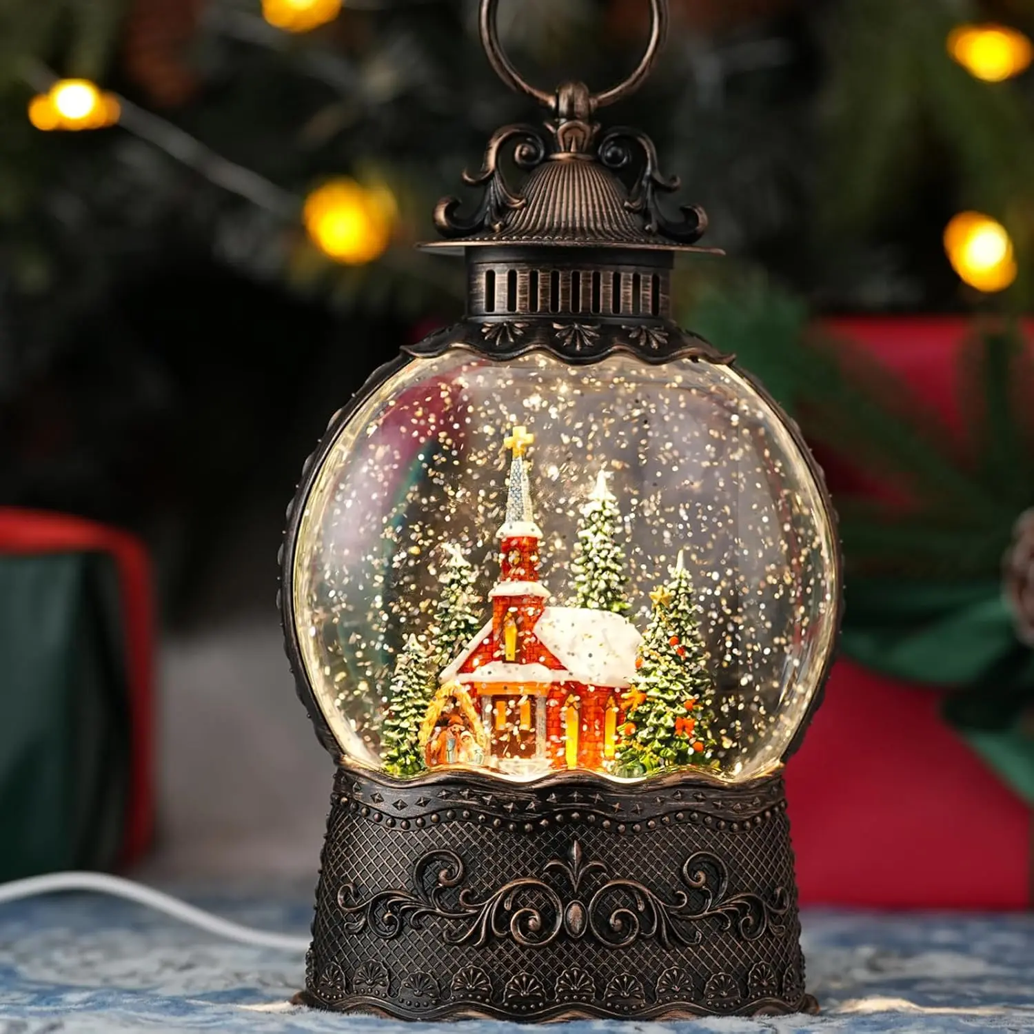 Snow Globe with Church Light Up Christmas Snow Globe with Music Timer USB Plug or Battery Operated Glitter Globe Indoor Christmas Decorations