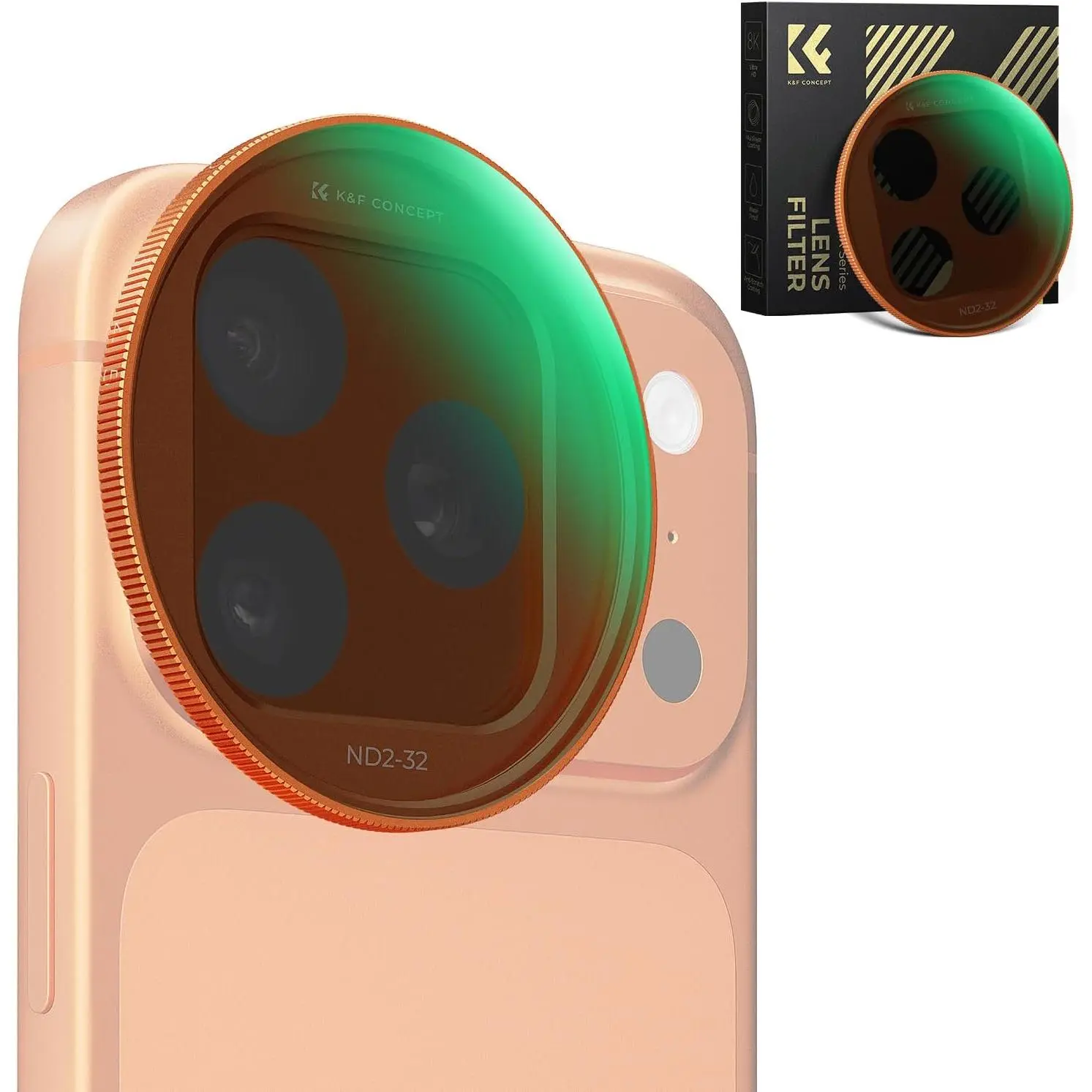 K&F CONCEPT Snap-On ND2-32 Filter for iPhone 17 Pro & Pro Max, 11.2g Ultra-Lightweight Variable ND Lens Filter with Snap-on Deco Mount, AGC Glass 28-Layer Coating