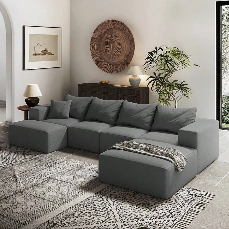 Denippa Minimalist Free Combination Sofa  With Pillows, Interior Upholstered Cloud Couch, Chenille Modular Sofa Couch, Comfy Sofa Couch Living Room Apartment Studio Furniture, No Assembly Require