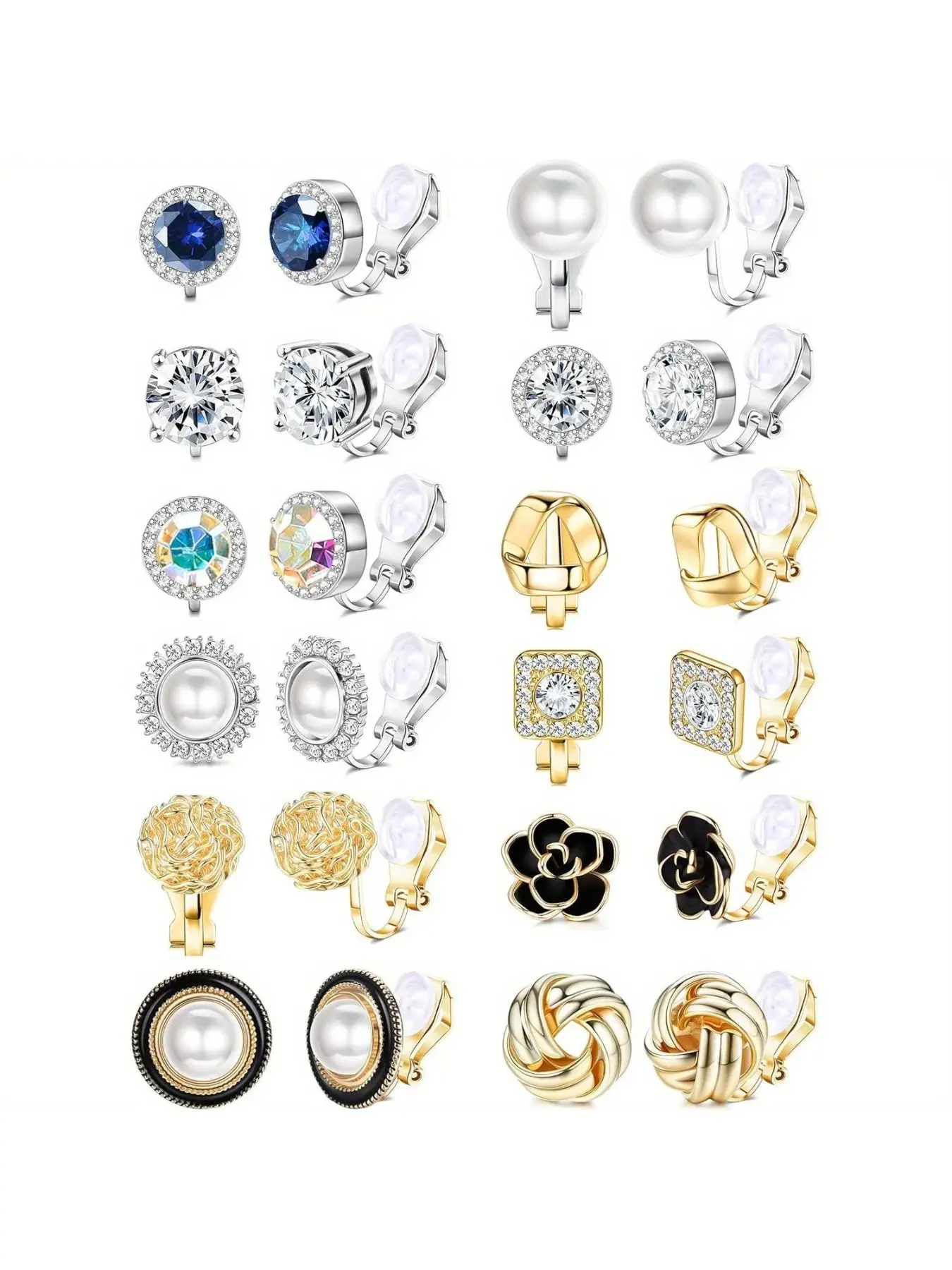 10 Pairs/12 Pairs Classic Clip Earrings Set for Women Girls 14K Gold Plated Cubic Zircon Ear Clips Flower Twist Knot Non Pierced Earrings Trend Party Jewelry Gifts Summerwins