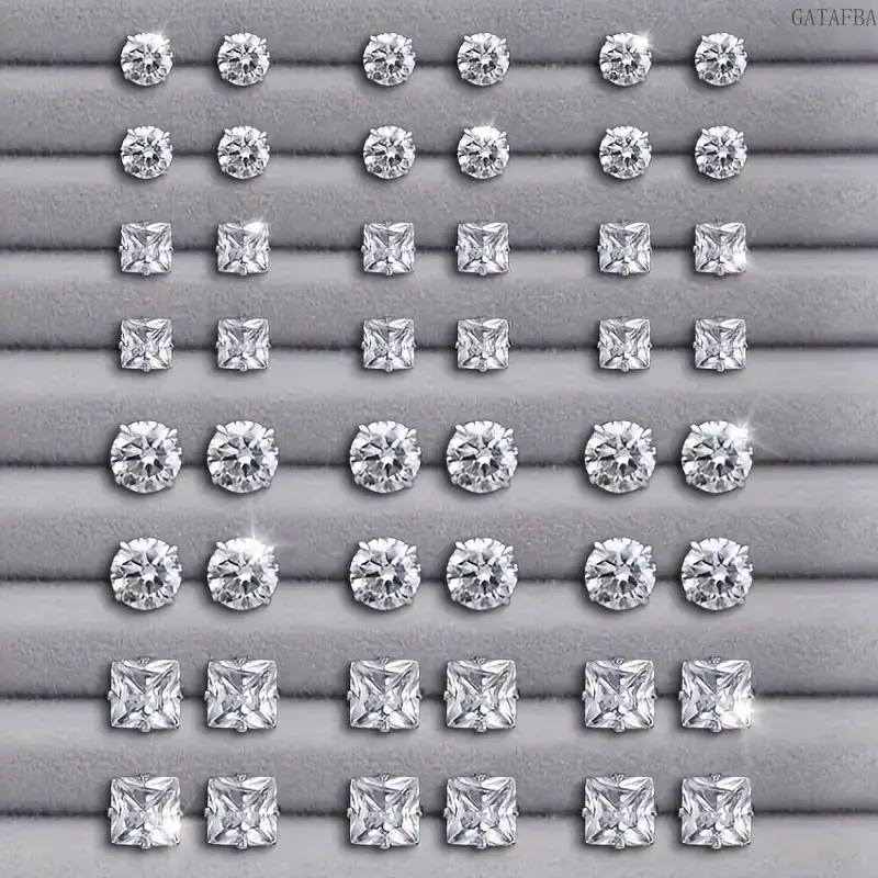 24 Pairs Sparkling Crystal Stud Earrings Set Multi Shapes Daily Party Women Jewelry Gift