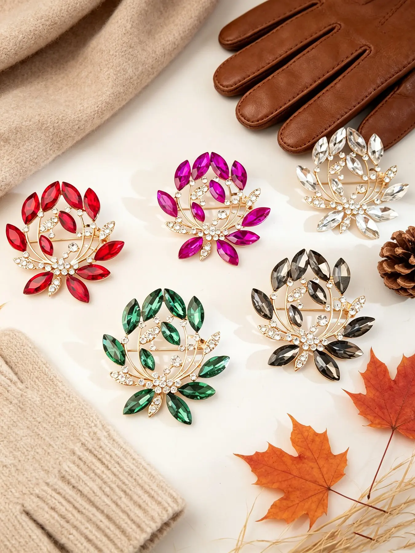 5pcs Multicolor Crystal Floral Brooch Set, Elegant Luxury & Statement Style, Flower Shaped Lapel Pins with Sparkling Rhinestones, Versatile Decorative Brooches for Women, Ideal for Weddings, Bridal Events, Business Suits & Party Outfits, Perfect